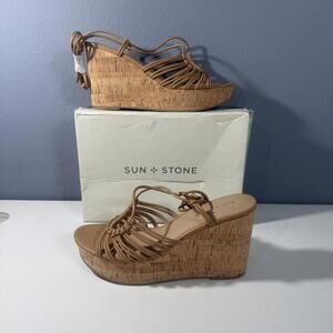 [NEW]‎ Sun + Stone Women's Wedge Sandals with Cork Platform Size 9.5